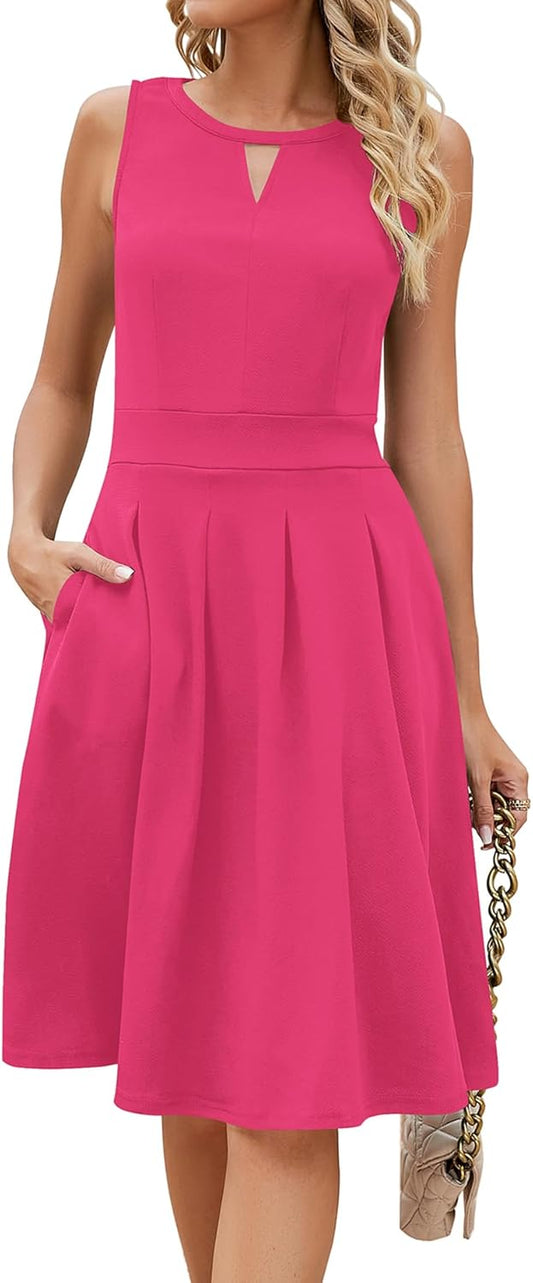 Sureple Women's Retro Sleeveless Swing Dress with Pockets