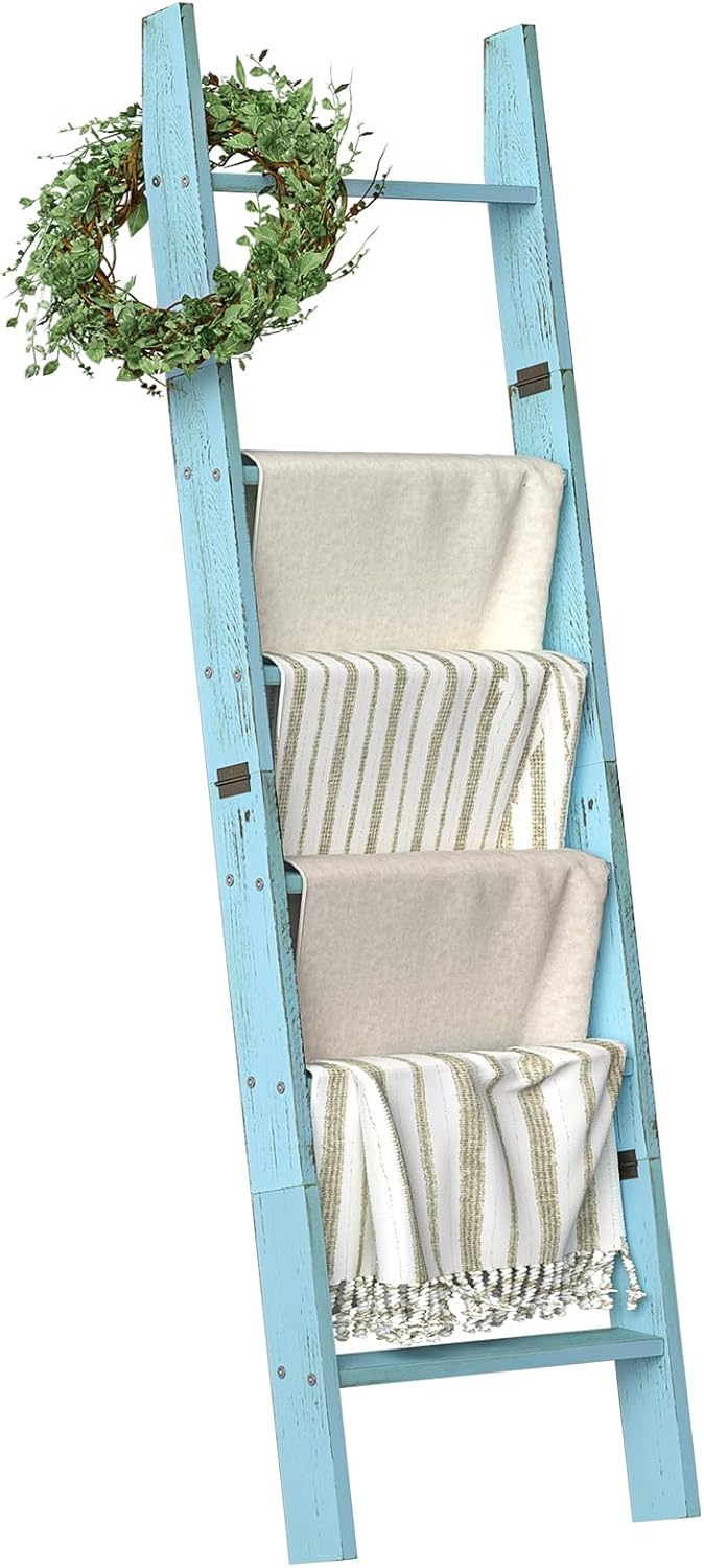 Sturdy 6-Tier Blanket Ladder for Cozy Farmhouse Decor