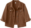 Womens 3/4 Sleeve Short Denim Jacket Cropped Trucker - Casual Layer