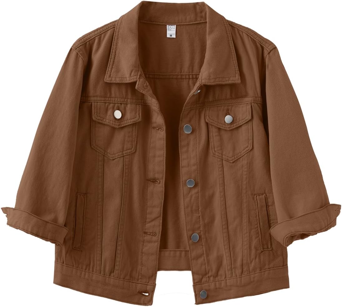Locachy Womens 3/4 Sleeve Denim Jacket for Casual Fashion