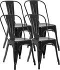 Metal Dining Chairs Set of 4 - Stackable Tolix Side Chairs, Black