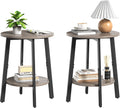 Side Table Set of 2 Small Round End Tables with Shelf - Space Saving