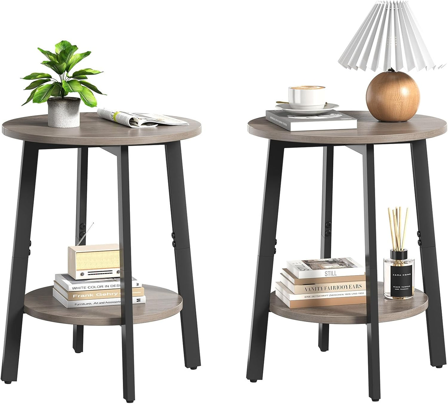 Round Side Table Set of 2 with Storage for Small Spaces