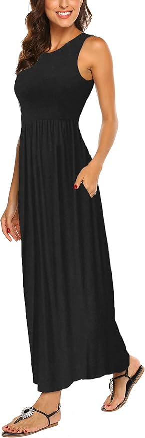 Hount Women's Summer Sleeveless Striped Flowy Casual Maxi Dress