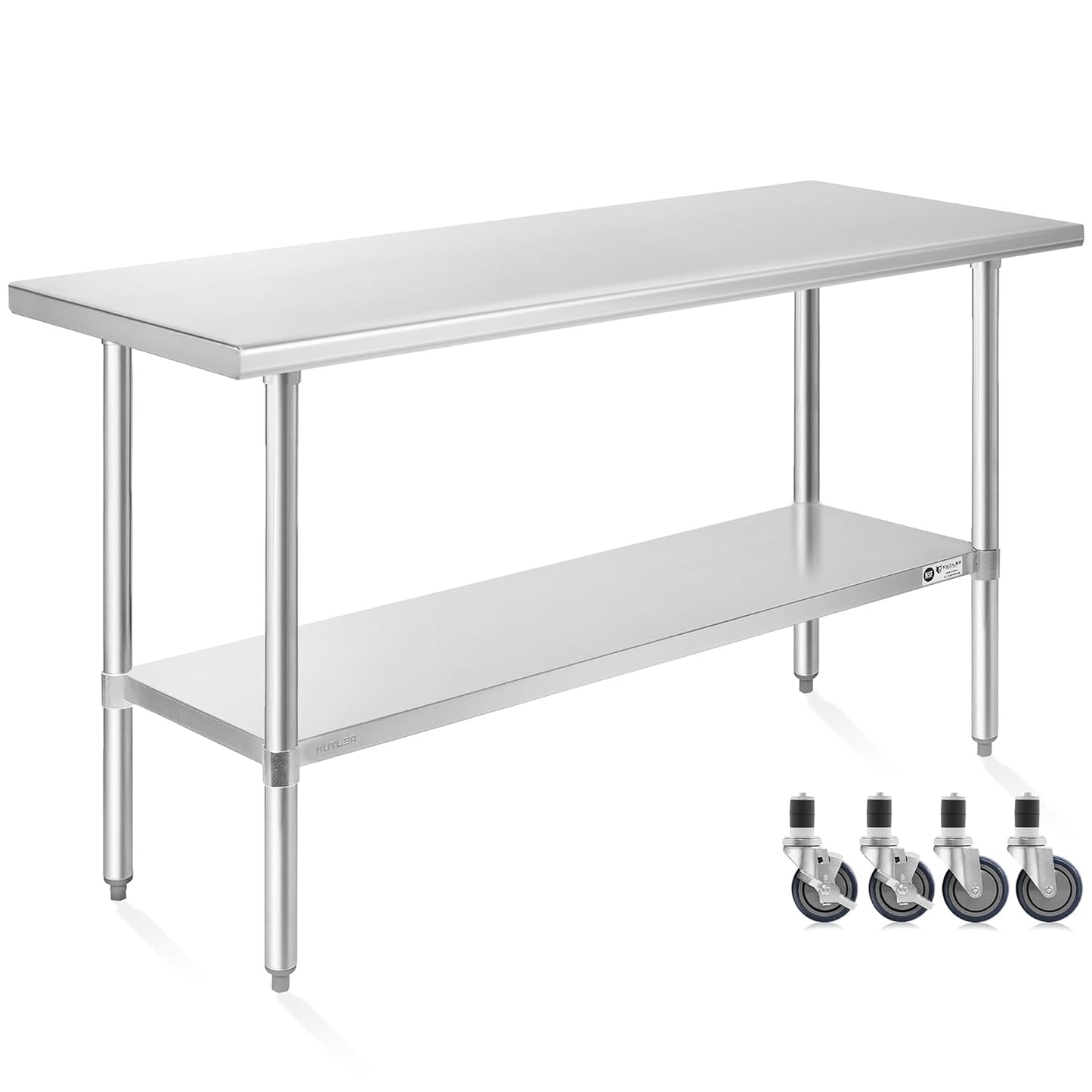 KUTLER Stainless Steel Table (24x60) - Heavy-Duty with Caster Wheels