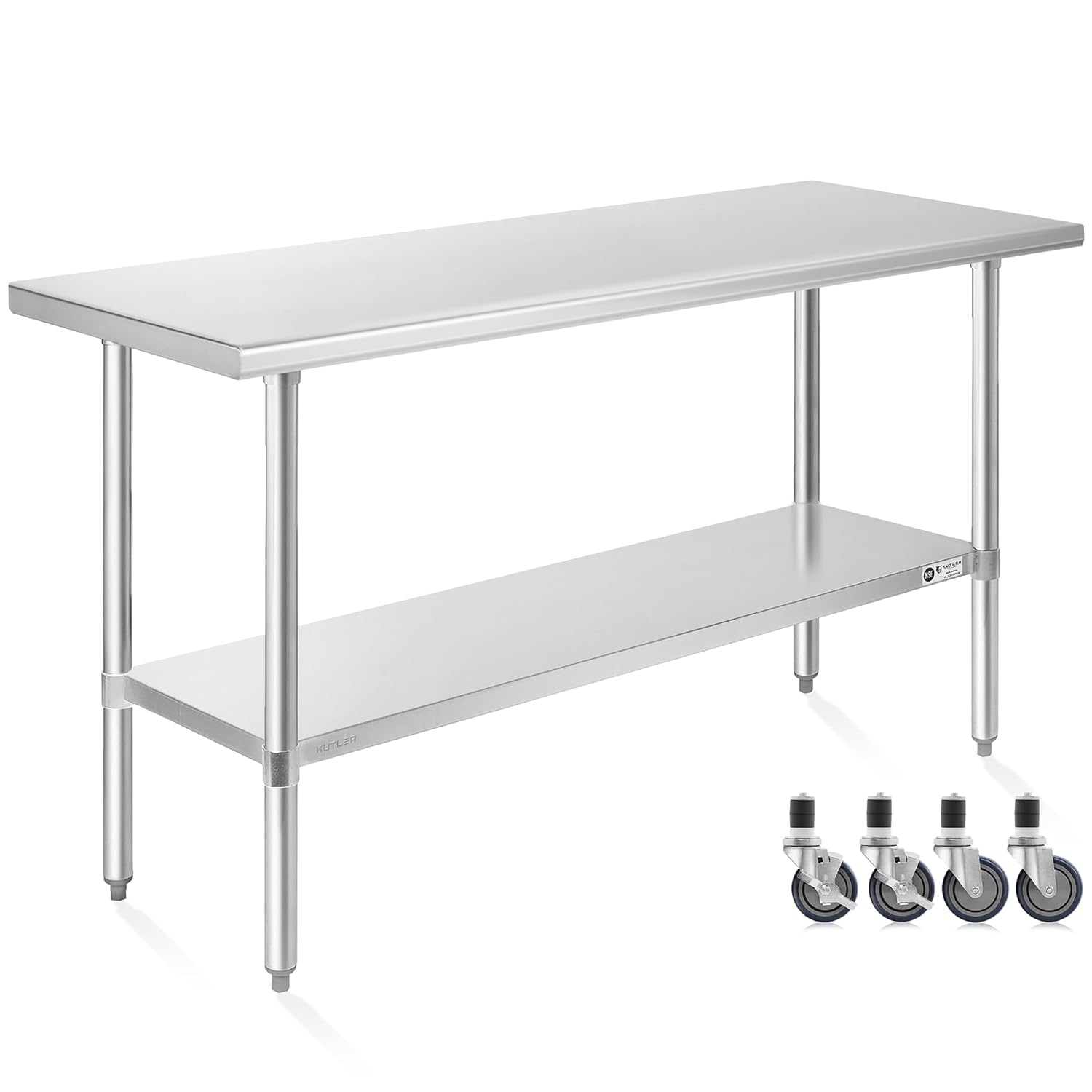 KUTLER Stainless Steel Table (24x60) - Heavy-Duty with Caster Wheels