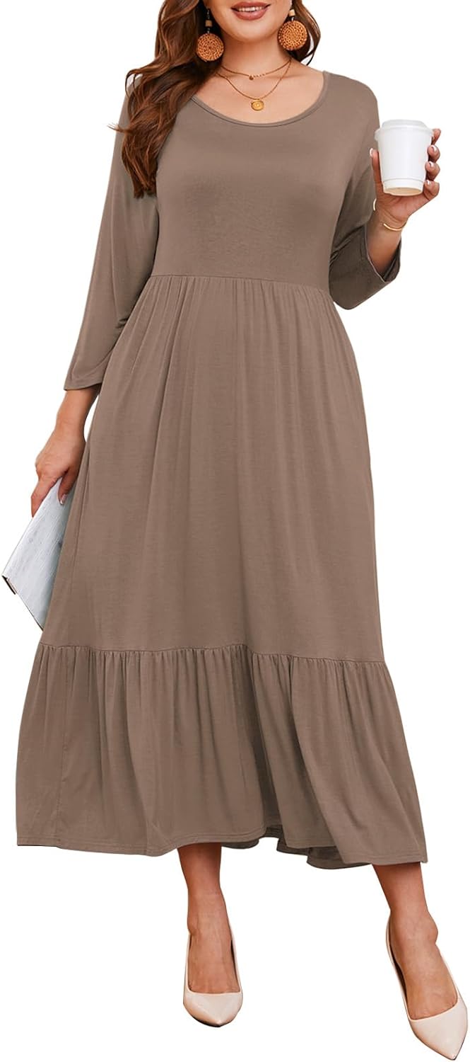 LARACE 3/4 Sleeve Dresses for Women Plus Size with Pockets