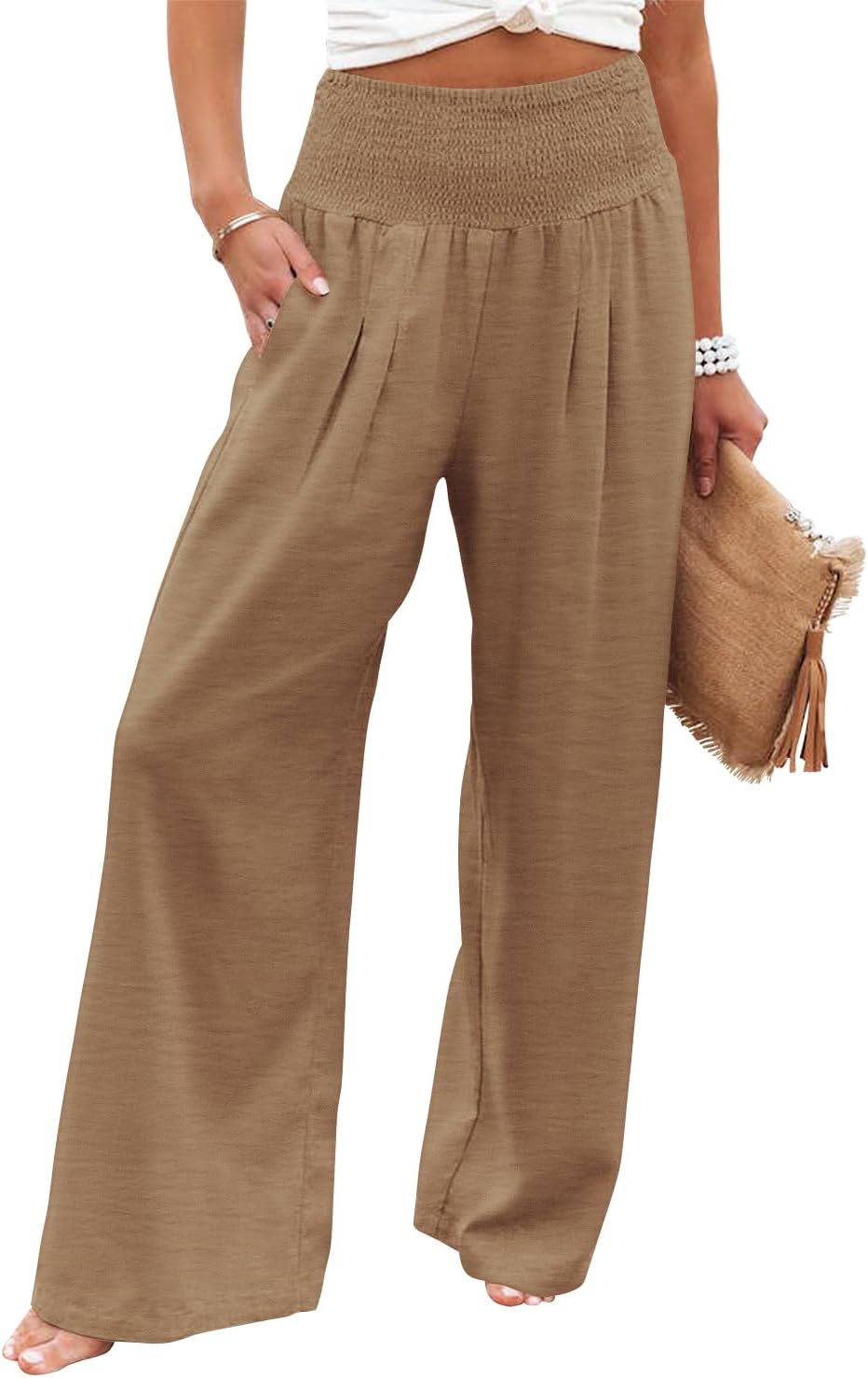 Angerella Womens Elastic High Waisted Palazzo Pants for Comfort