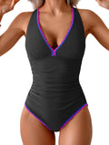 One Piece Swimsuit for Women Tummy Control Ruched Shell Stitch