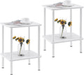 2 Tier End Table Set of 2 - White Small Side Tables for Small Spaces