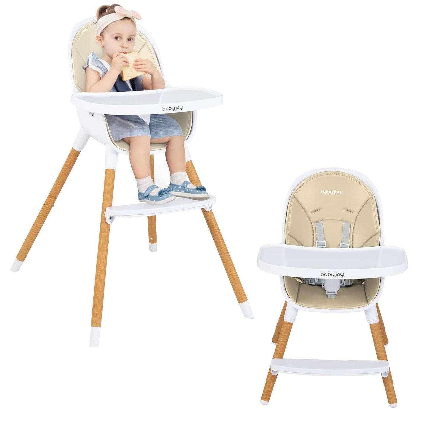 Convertible Baby High Chair with Removable Tray and Safety Harness