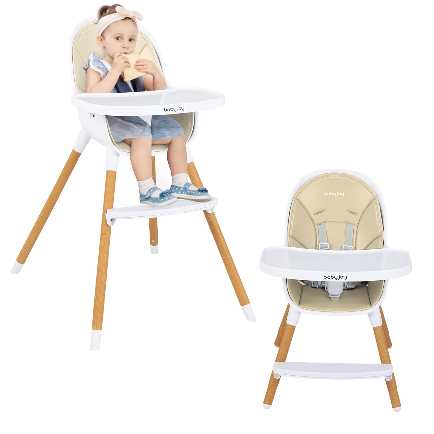 Convertible Baby High Chair with Removable Tray and Safety Harness