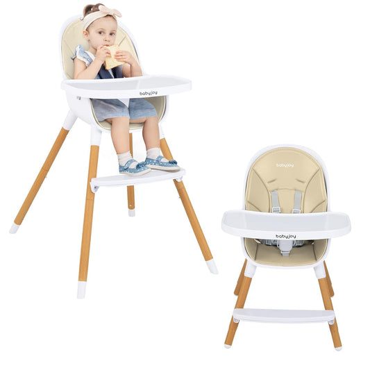 Convertible Baby High Chair with Removable Tray and Safety Harness