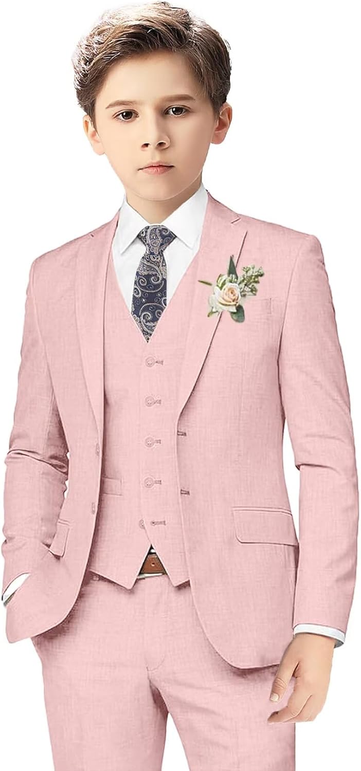 Boys Linen Suits for Kids Summer Slim Fit 3 Piece Outfit