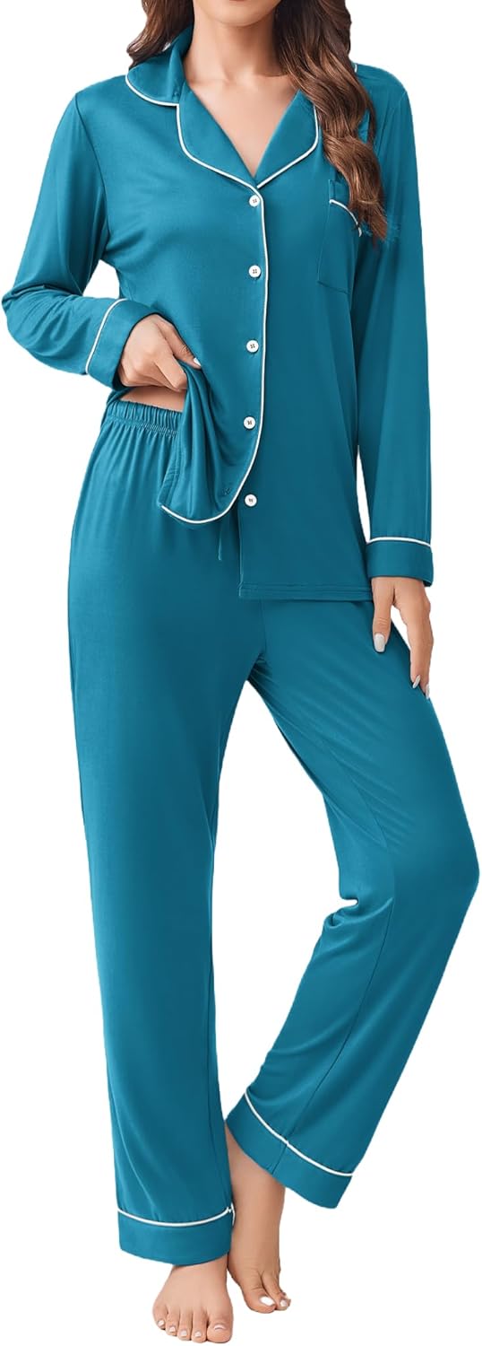 Ekouaer Womens Pajamas Set Soft Long Sleeve Top and Pants
