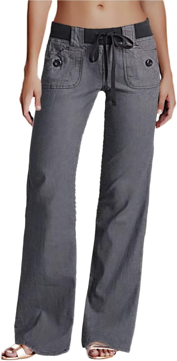 Flamingals Low Rise Cargo Wide Leg Pants for Women Casual Style