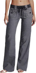 Low Rise Cargo Wide Leg Pants for Women - Breathable Linen Comfort