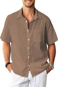 Linen Shirts for Men Short Sleeve Button Down - Casual Beachwear KYKU