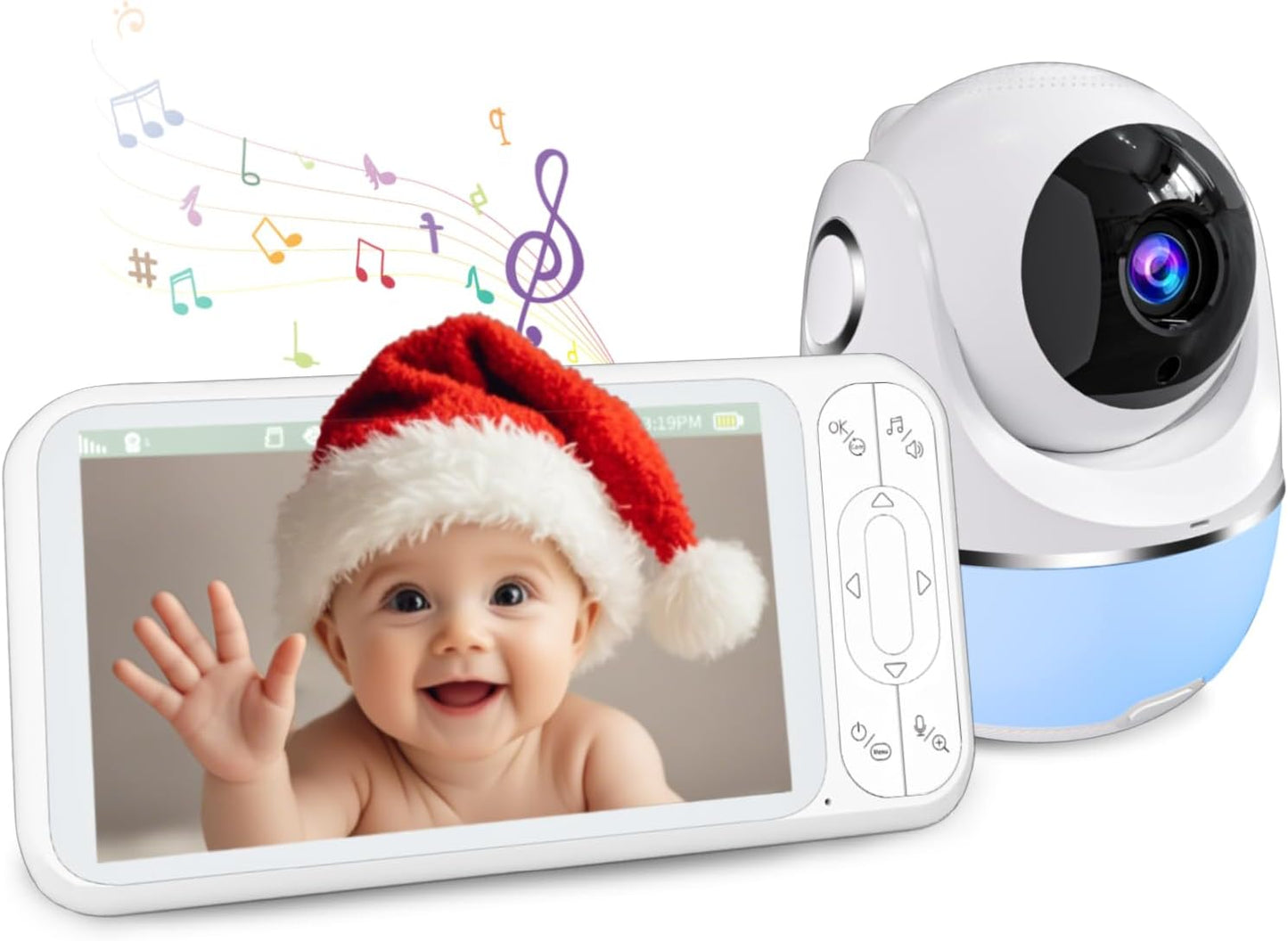 Buradin Baby Monitor: 32H Battery, 1080P Video, 2-Way Talk, Night Vision, 8 Lullabies