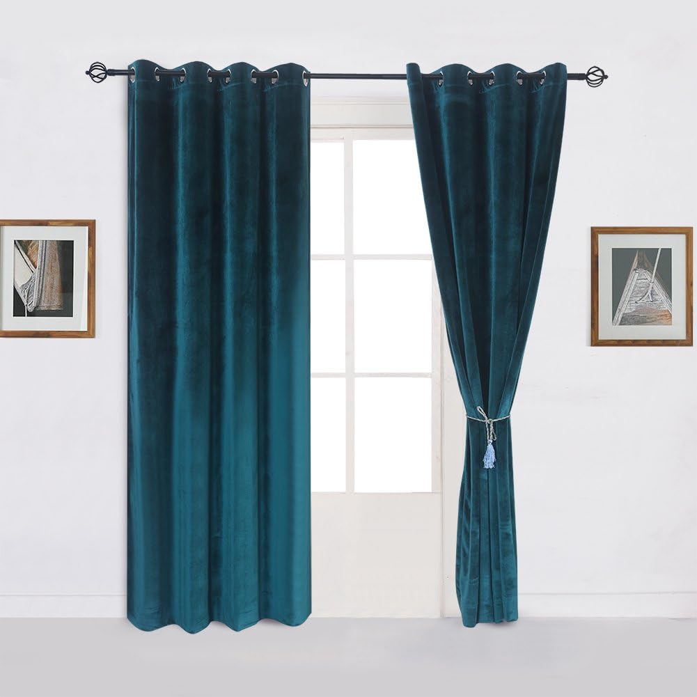 Super Soft Luxury Velvet Texture Curtains Set of 2 Dark Green