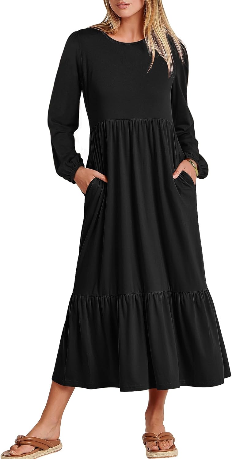 ANRABESS Long Sleeve Midi Dresses for Women with Pockets