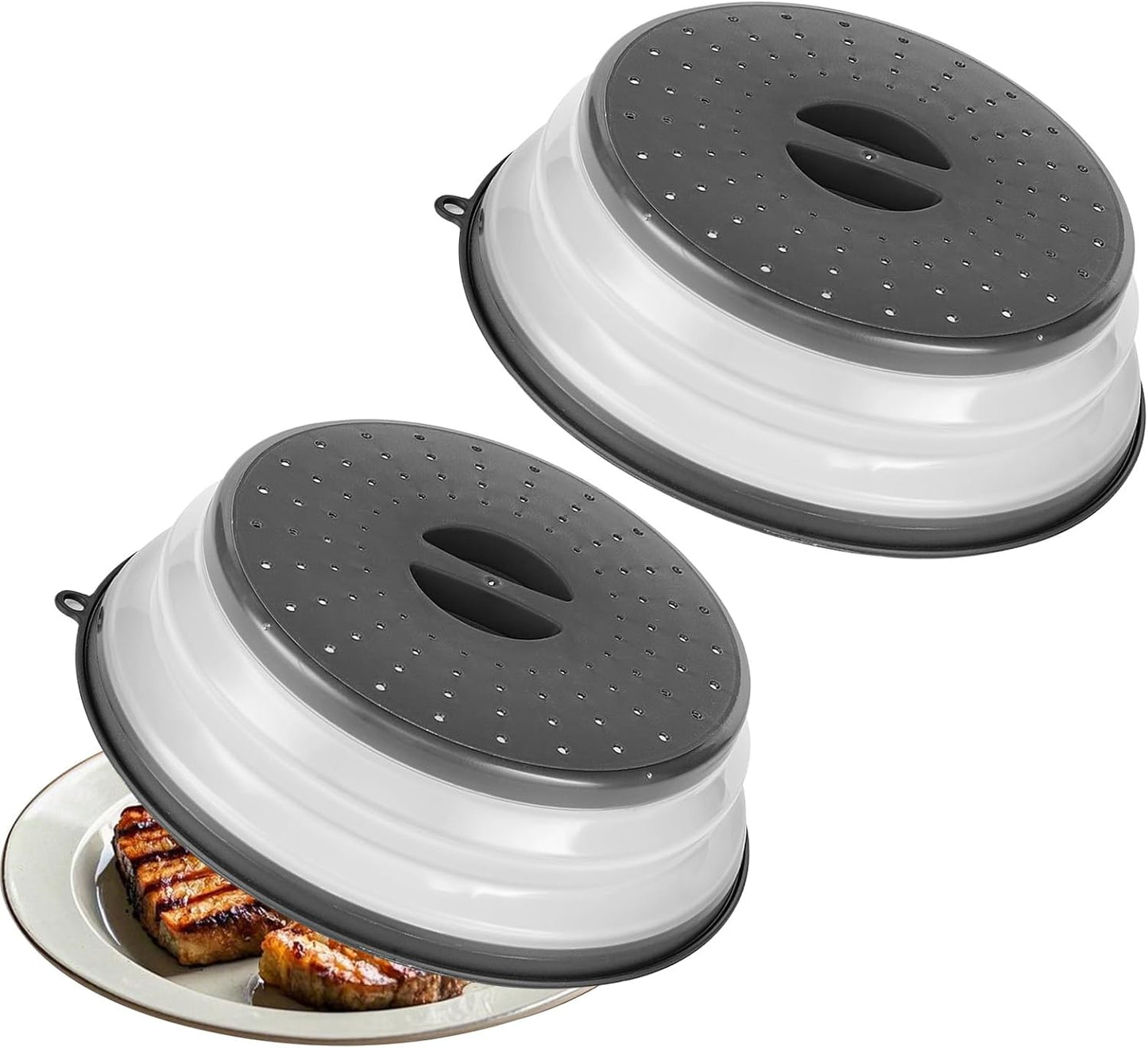VEVOR 2 Pack 10.4 Collapsible Microwave Lid - Heat-Resistant Splash Guard & Colander