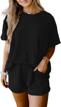 Two Piece Women's Short Sleeve Shirt & High Waisted Shorts Set
