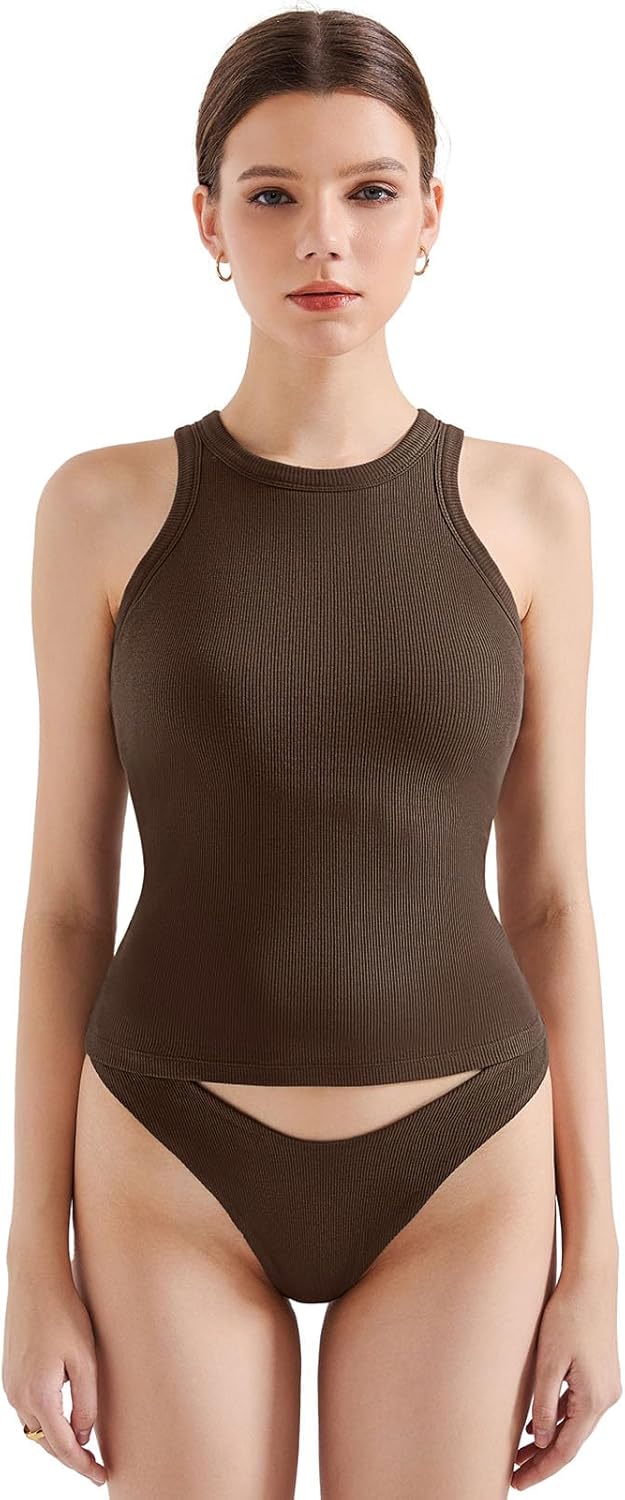 SUUKSESS Women Padded Cotton Ribbed Tank Tops for Summer Style