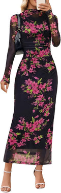 MEROKEETY Long Sleeve Fall Wedding Guest Bodycon Maxi Dress - Chic