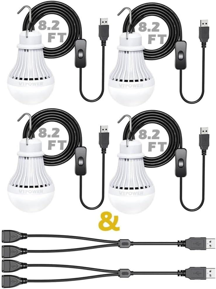 VASTPOWER USB Camping Lantern, 8ft Cord for Brighter Light