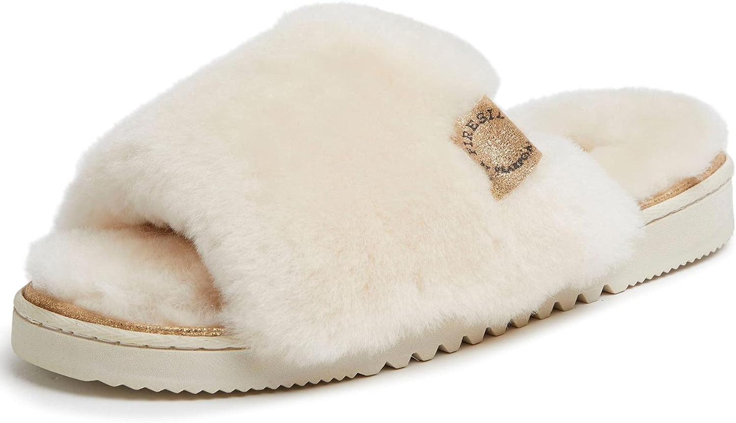 Dearfoams Women's Fireside Cairns Shearling Slide Sandal Slipper