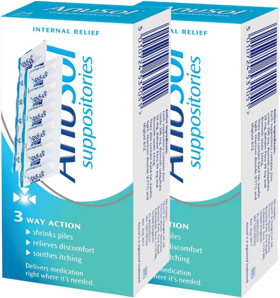 ANUS0L Haemorrhoids Treatment with 48 Suppositories for Relief