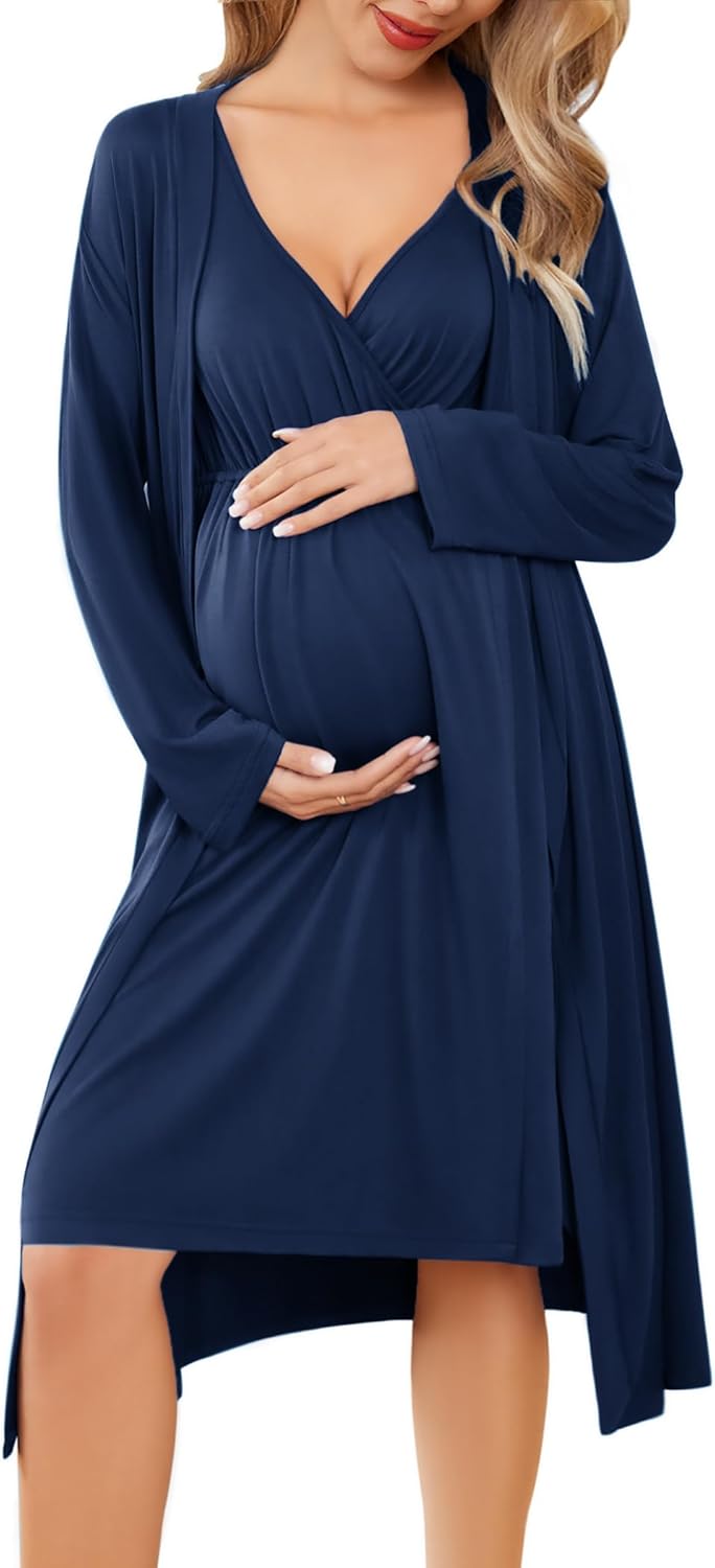 Ekouaer Maternity Nursing Gown and Robe Set for Moms