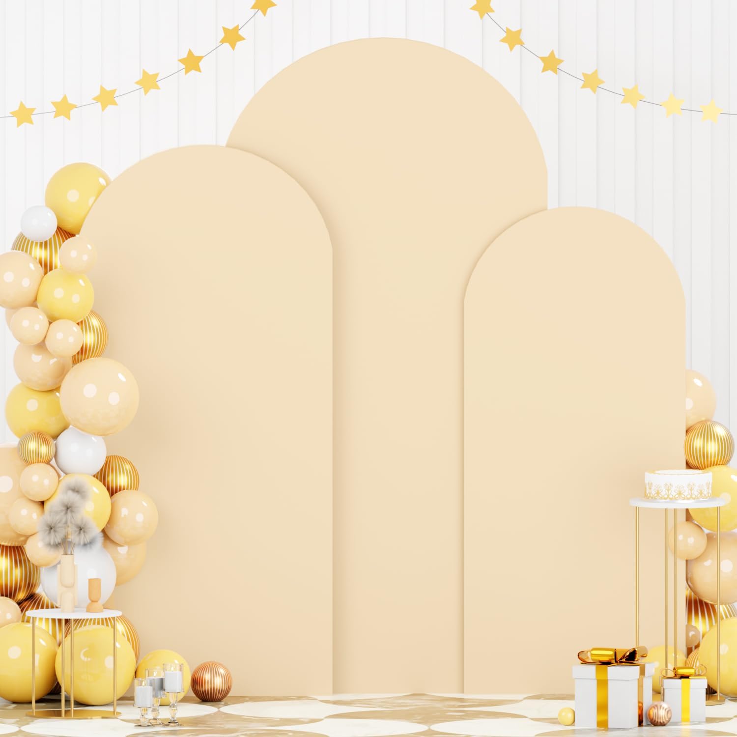 FOTSHARER Beige Spandex Arch Cover Set for Elegant Events