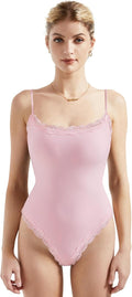 Women Square Neck Lace Bodysuit Sleeveless Spaghetti (Style 49GK)
