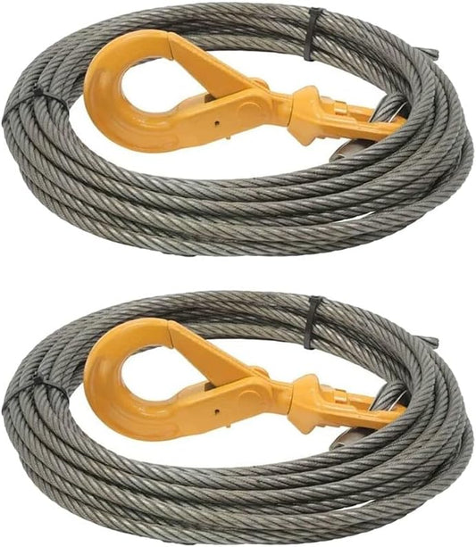 3/8in x 75ft Swaged Winch Cable Wire with Self Locking Hook