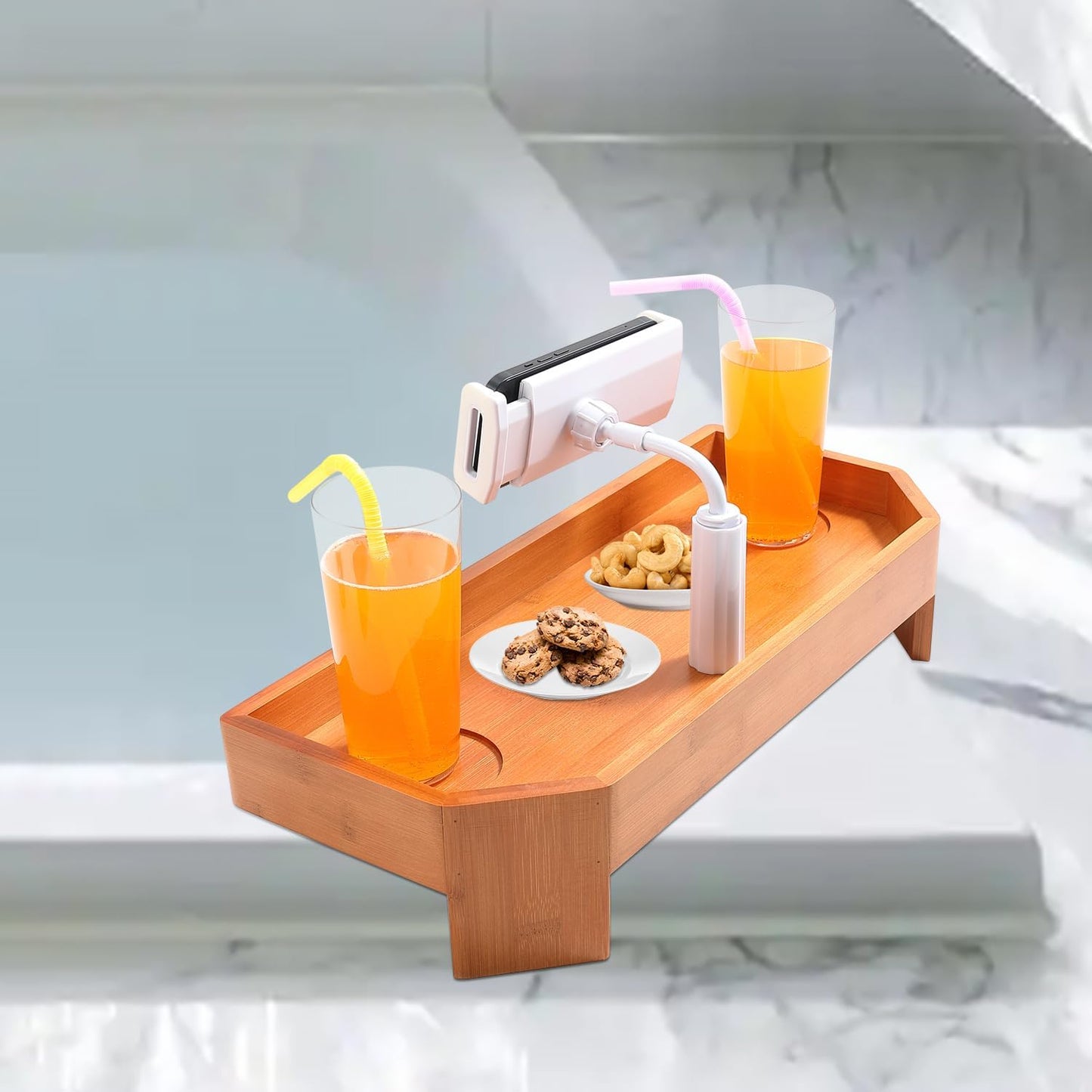 Premium Bamboo Hot Tub Tray Table with Phone Holder for Relaxation