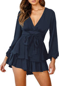 Women's Floral Deep V-Neck Romper with Ruffle Hem - Lightweight