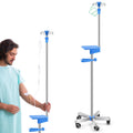IV Pole with Wheels Tray Stand Blue - Adjustable Stainless Steel 4