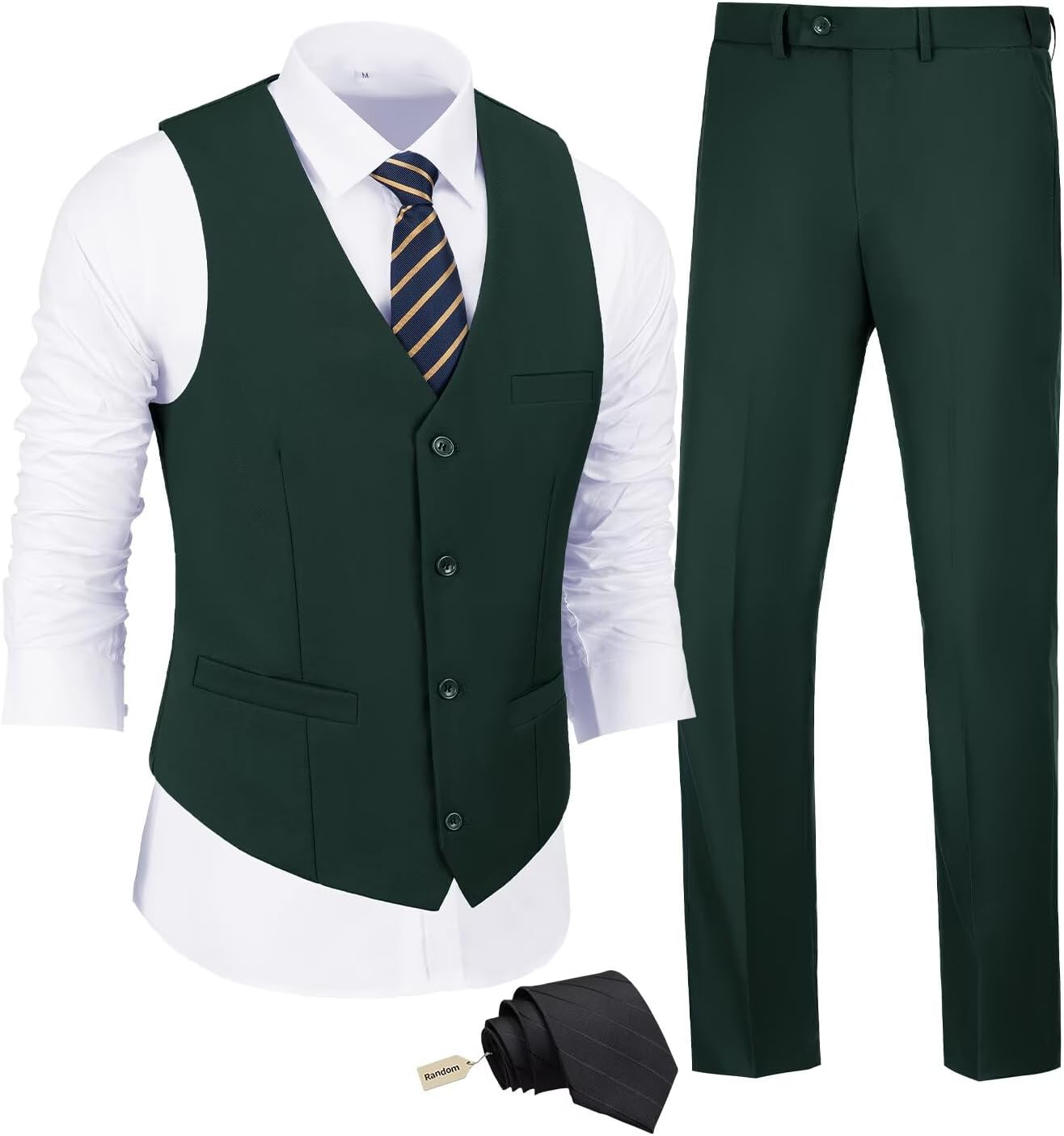 JPF Men's 2 Piece Slim Fit Suit Set with Vest and Tie Included