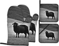 Cute Sheep Lamb Oven Mitts and Pot Holders 4 Pc Set - Heat Resistant