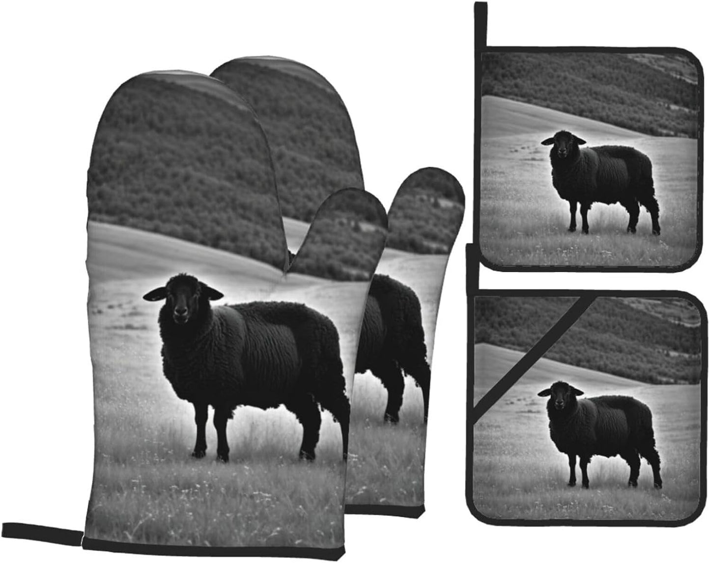 Heat-Resistant Sheep Oven Mitts Set by XTUAG