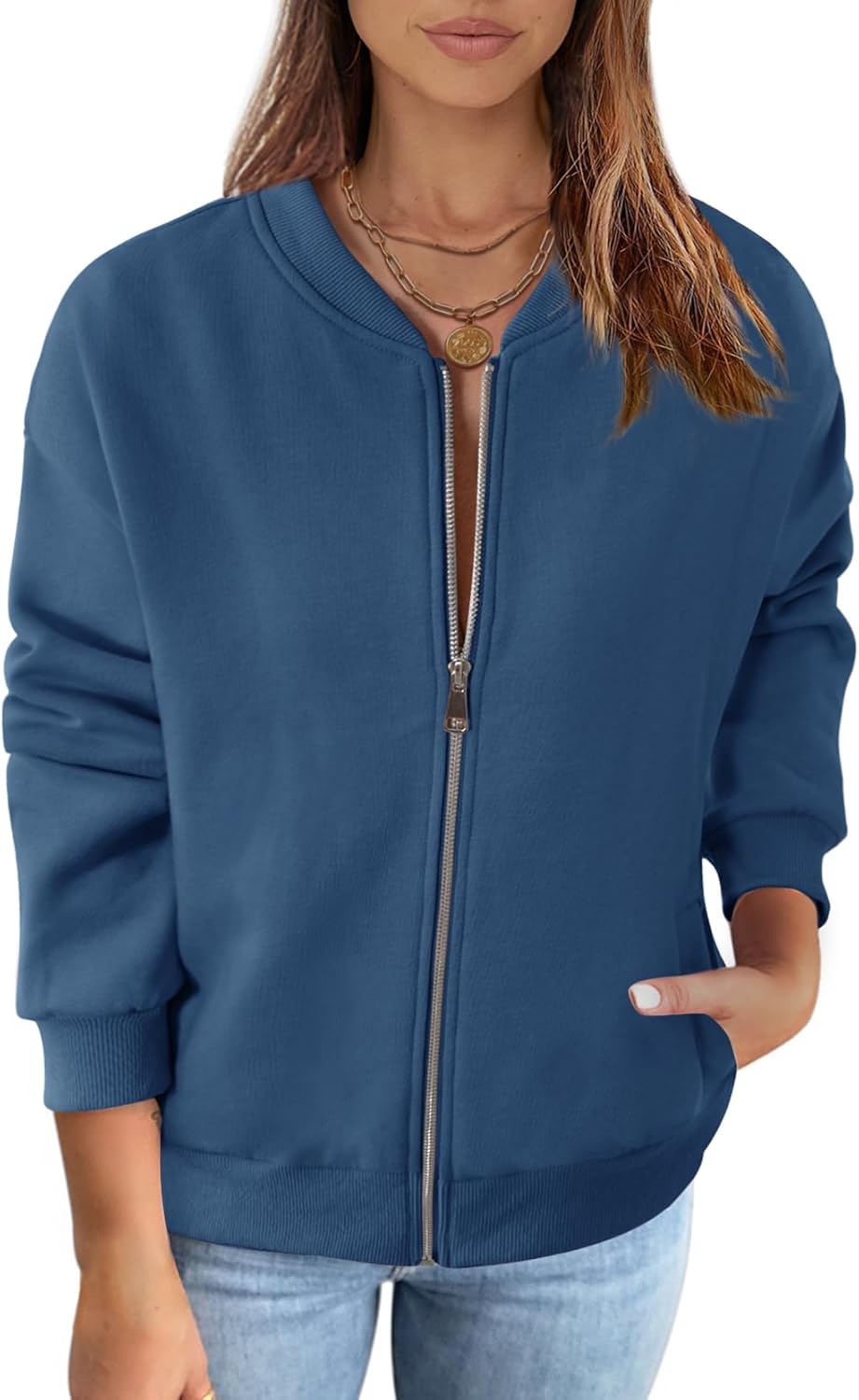 MEROKEETY Womens Long Sleeve Zip Up Sweatshirts for Casual Wear