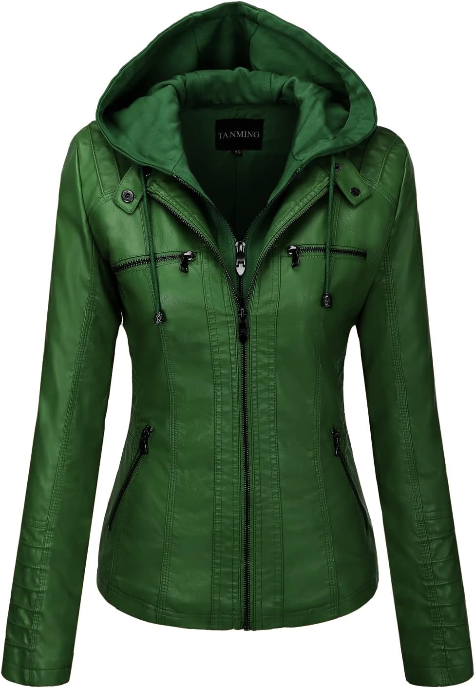 Tanming Womens Faux Leather Jacket with Hood for Fall Fashion