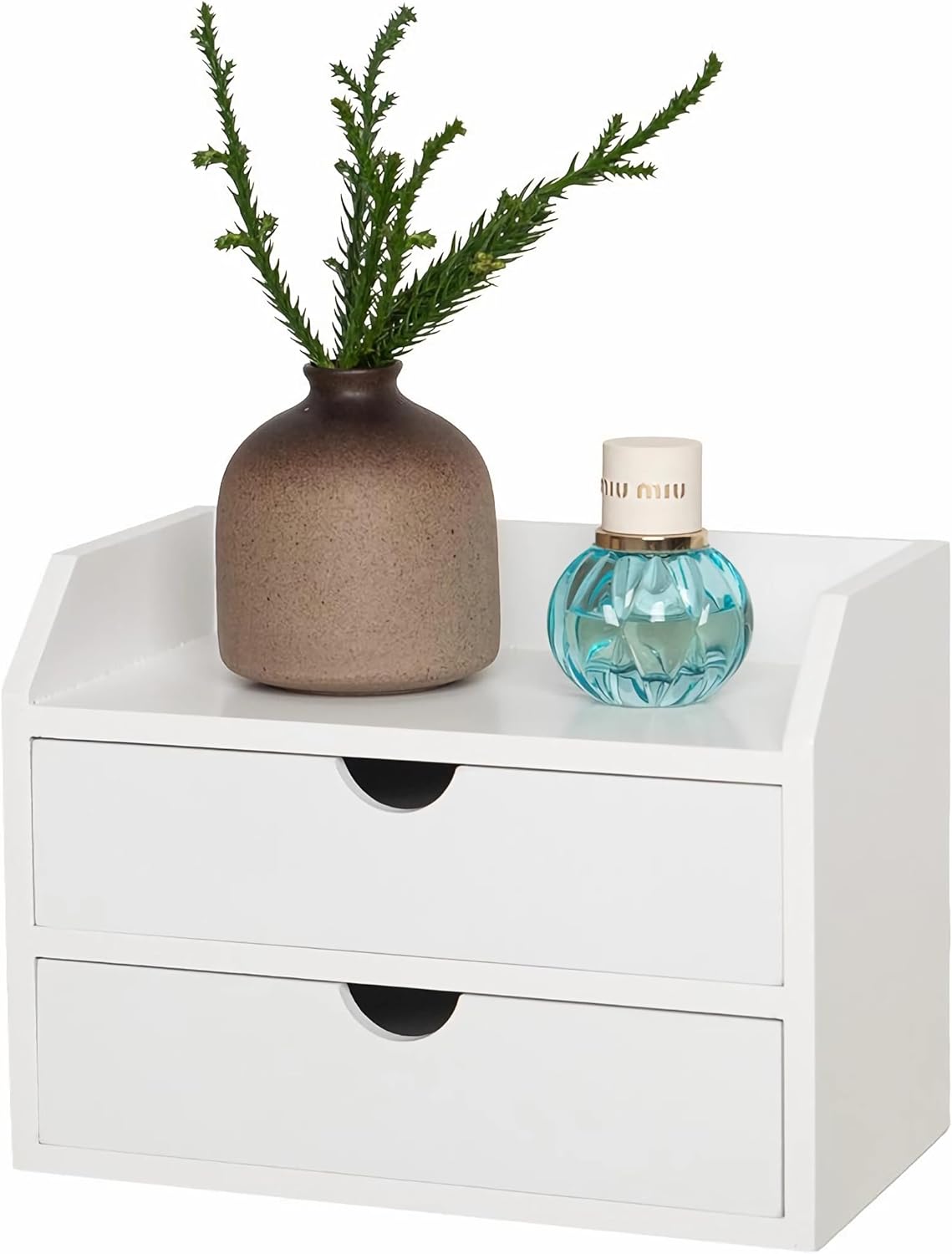 ROSE BLOOM White Wood Desk Organizer with 2 Drawers for Storage