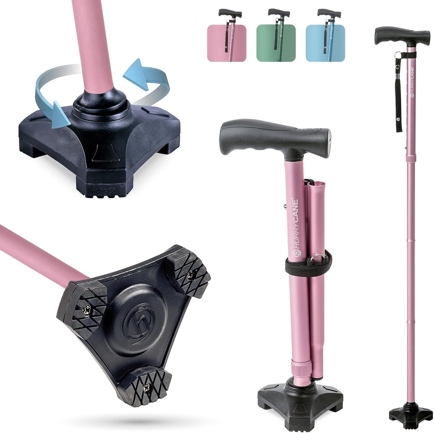 HurryCane Freedom Edition Foldable Walking Cane for Stability