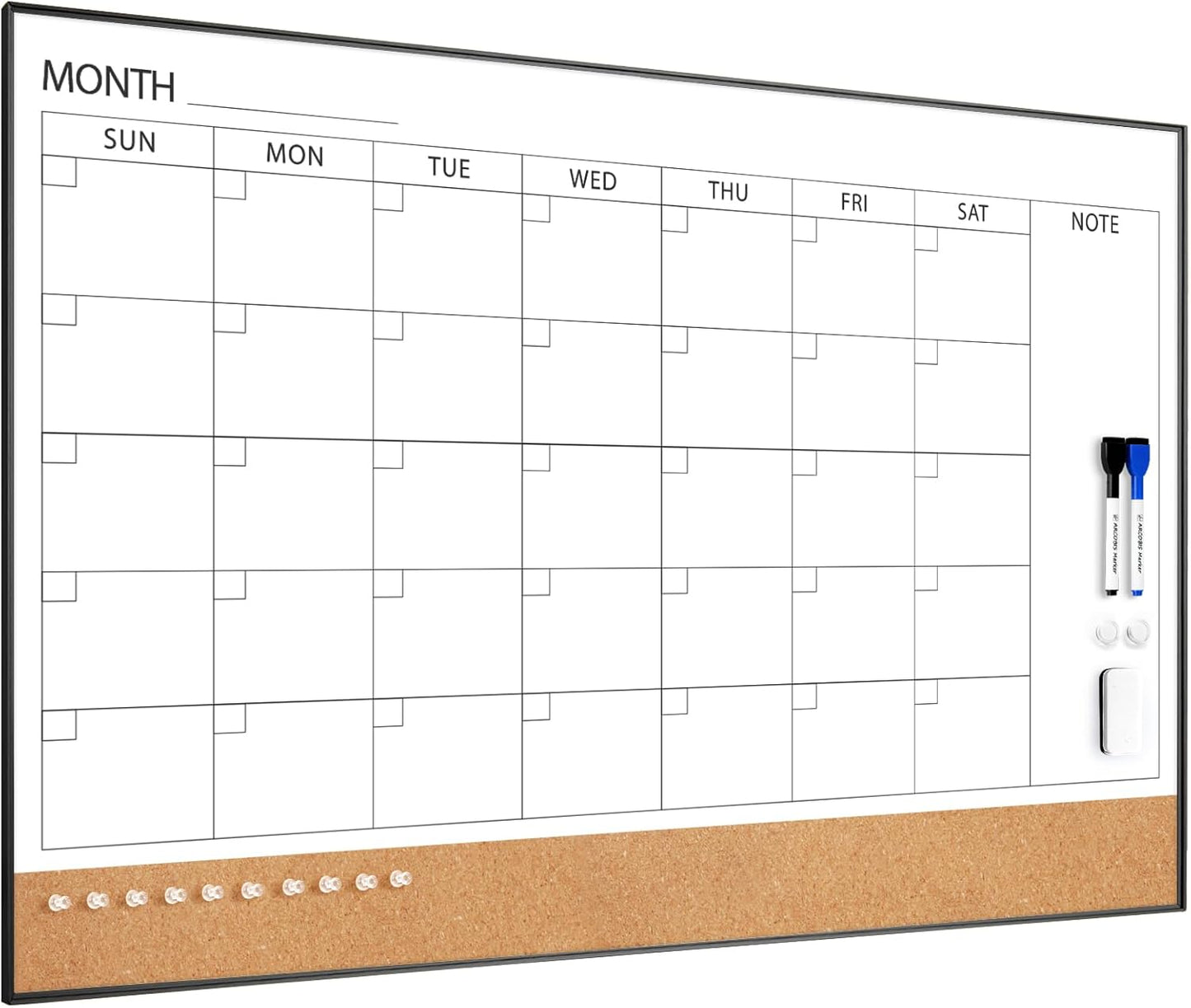 ARCOBIS Dry Erase Calendar with Cork Board for Wall, 36in x 24in