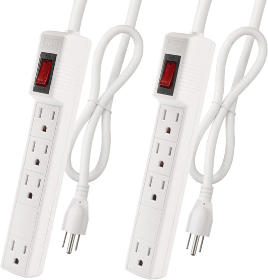 PLUGTUL Surge Protector 2-Pack: 4 Outlets, 2 Ft Cord, 1875W Power, Surge & Overload Protection