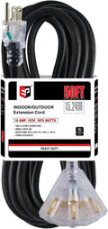 Lighted 50 ft Outdoor Extension Cord with 3 Outlets - Heavy Duty