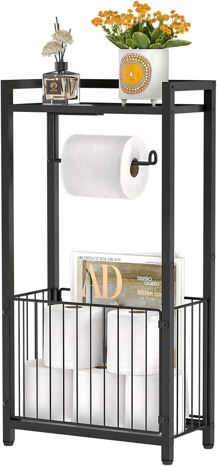 Freestanding Toilet Paper Holder with Storage Shelf for Bathroom